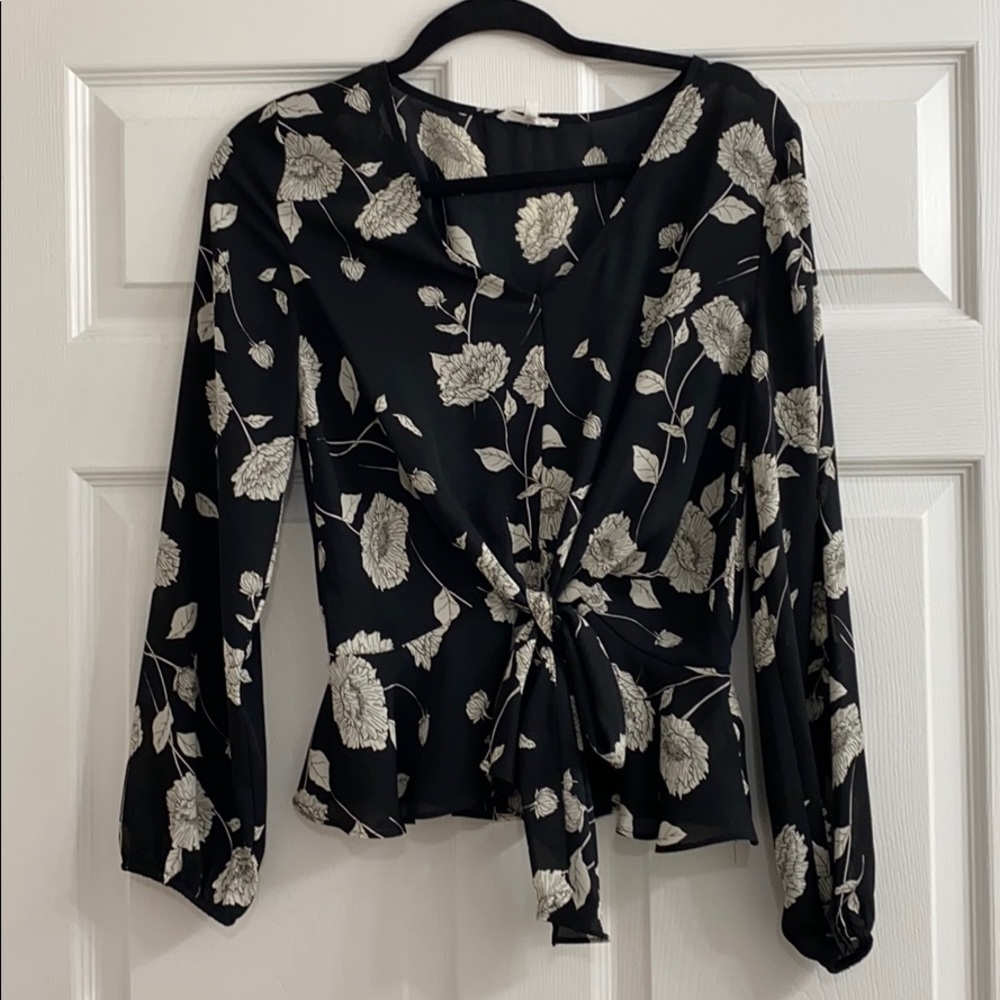 Tie-front blouse.